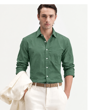 Men's Plain Light Green Spread Collar Cotton Blended Casual Wear Shirt 1