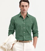 Men's Plain Light Green Spread Collar Cotton Blended Casual Wear Shirt