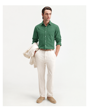 Men's Plain Light Green Spread Collar Cotton Blended Casual Wear Shirt 2