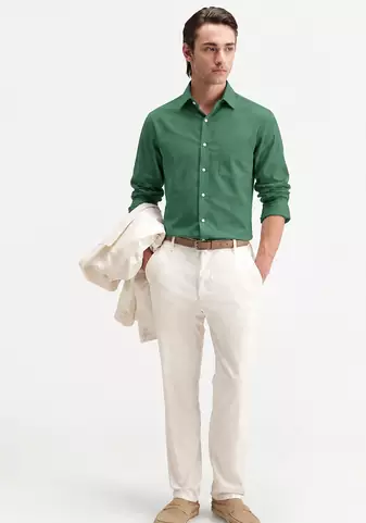 Men's Plain Light Green Spread Collar Cotton Blended Casual Wear Shirt