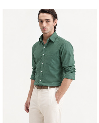 Men's Plain Light Green Spread Collar Cotton Blended Casual Wear Shirt 3