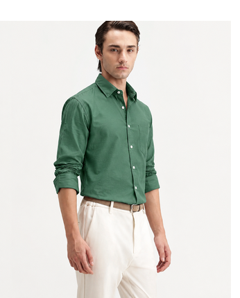 Men's Plain Light Green Spread Collar Cotton Blended Casual Wear Shirt 4