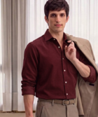 Men's Plain Dark Maroon Spread Collar Cotton Blended Casual Wear Shirt