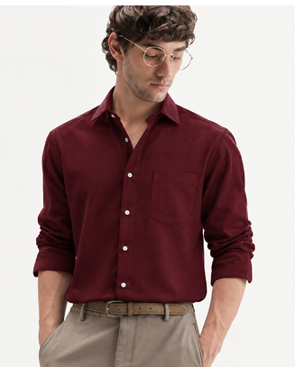 Men's Plain Dark Maroon Spread Collar Cotton Blended Casual Wear Shirt 2