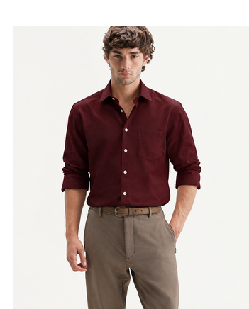 Men's Plain Dark Maroon Spread Collar Cotton Blended Casual Wear Shirt 3