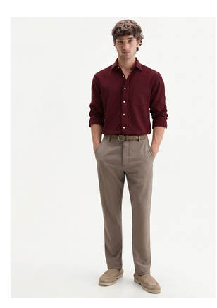 Men's Plain Dark Maroon Spread Collar Cotton Blended Casual Wear Shirt 4