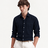 Men's Plain Dark Navy Blue Spread Collar Cotton Blended Casual Wear Shirt