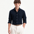 Men's Plain Dark Navy Blue Spread Collar Cotton Blended Casual Wear Shirt