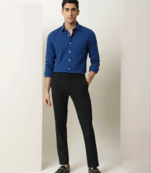 Men's Plain Royal Blue Spread Collar Cotton Blended Casual Wear Shirt