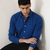 Men's Plain Royal Blue Spread Collar Cotton Blended Casual Wear Shirt