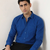 Men's Plain Royal Blue Spread Collar Cotton Blended Casual Wear Shirt