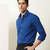 Men's Plain Royal Blue Spread Collar Cotton Blended Casual Wear Shirt
