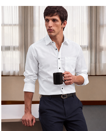 Men's Plain White Spread Collar Cotton Blended Casual Wear Shirt 1