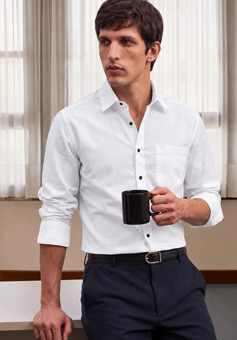Men's Plain White Spread Collar Cotton Blended Casual Wear Shirt
