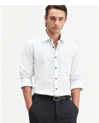 Men's Plain White Spread Collar Cotton Blended Casual Wear Shirt 2
