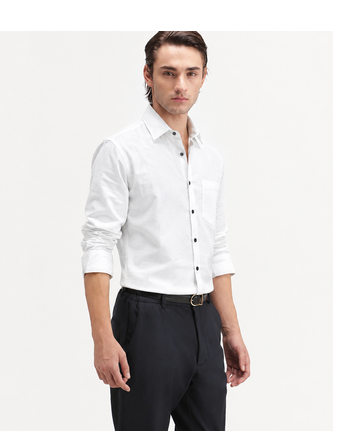 Men's Plain White Spread Collar Cotton Blended Casual Wear Shirt 4