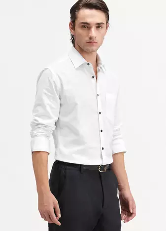 Men's Plain White Spread Collar Cotton Blended Casual Wear Shirt