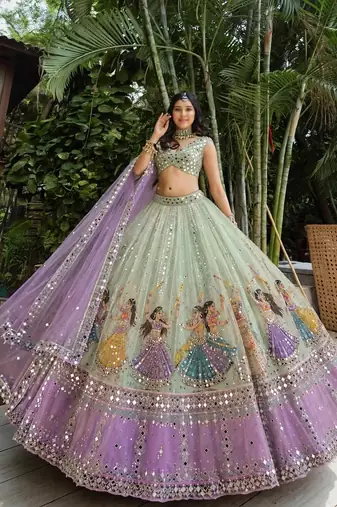 Light Green Navratri Lehenga Choli With Dupatta