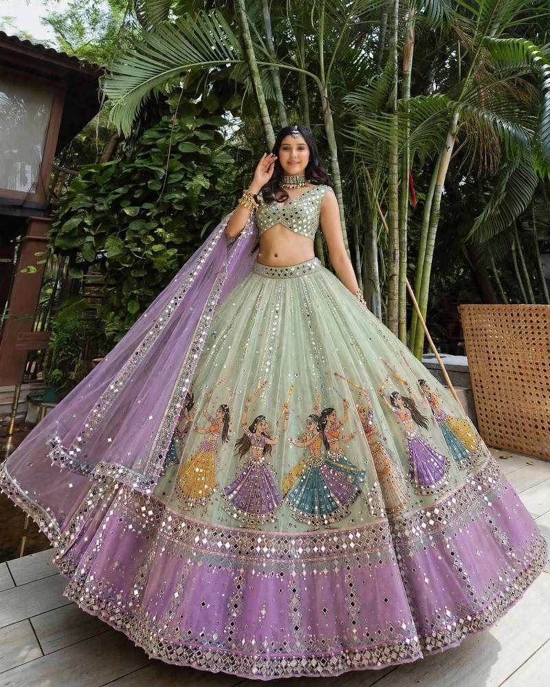 Light Green Navratri Lehenga Choli With Dupatta