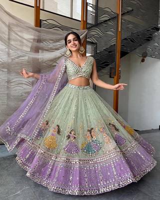 Light Green Navratri Lehenga Choli With Dupatta 4