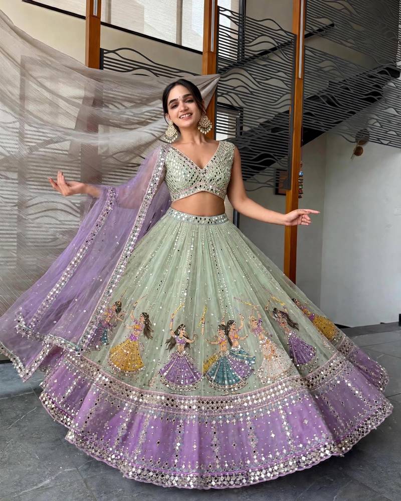 Light Green Navratri Lehenga Choli With Dupatta