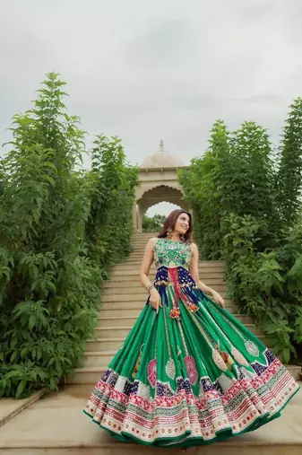 Green Kodi Navratri Lehenga Choli With Dupatta