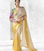 shaded cream silk blend designer border festive wear saree 