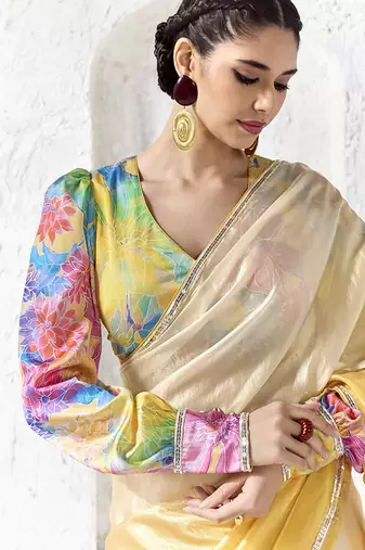 shaded cream silk blend designer border festive wear saree 