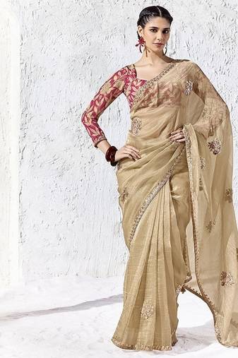 chiku silk blend designer border festive wear saree 