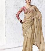 chiku silk blend designer border festive wear saree 