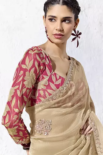 chiku silk blend designer border festive wear saree 
