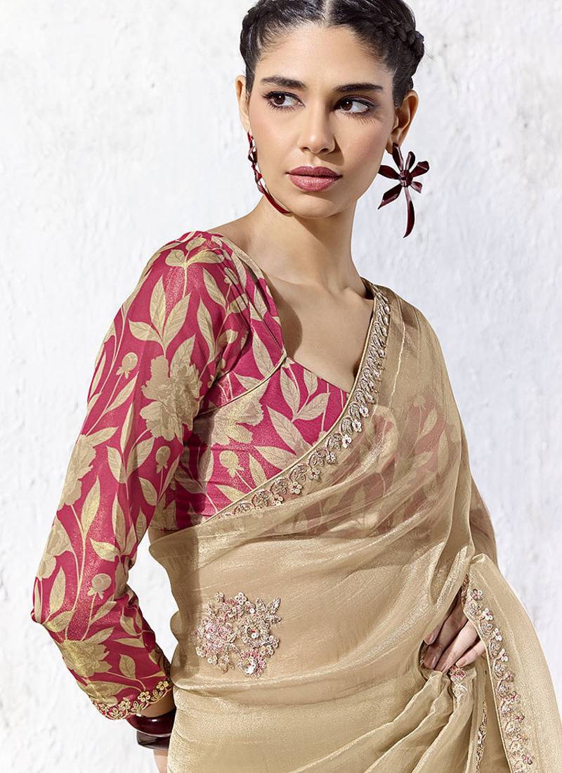 chiku silk blend designer border festive wear saree 
