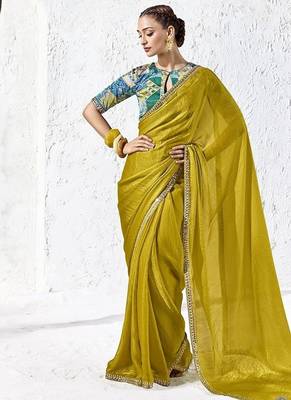 pear silk blend designer border festive wear saree  1