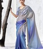 shaded blue silk blend designer border festive wear saree 