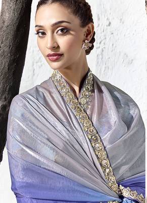 shaded blue silk blend designer border festive wear saree  2