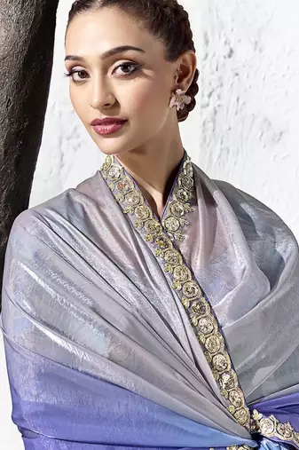 shaded blue silk blend designer border festive wear saree 