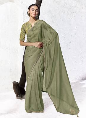 gray silk blend designer border festive wear saree  1