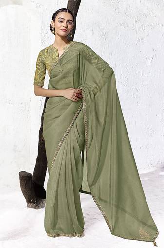 gray silk blend designer border festive wear saree 