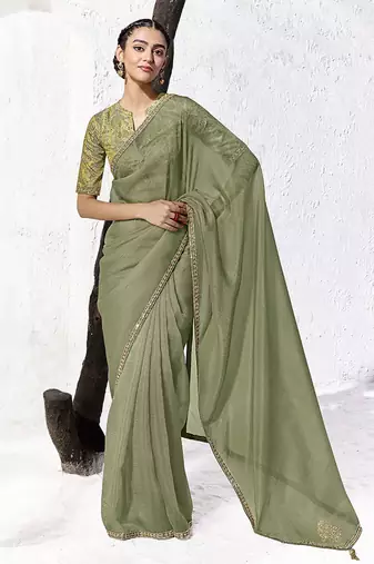 gray silk blend designer border festive wear saree 