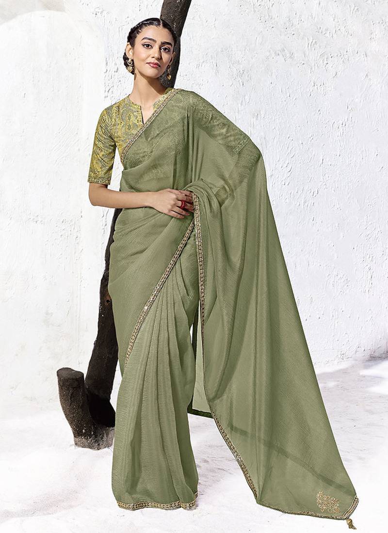 gray silk blend designer border festive wear saree 