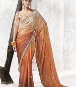 shaded rust silk blend designer border with sequience work festive wear saree 