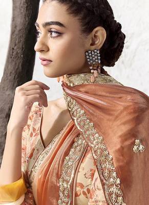 shaded rust silk blend designer border with sequience work festive wear saree  2