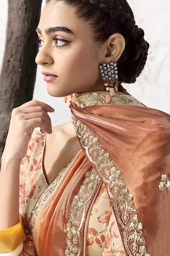 shaded rust silk blend designer border with sequience work festive wear saree 