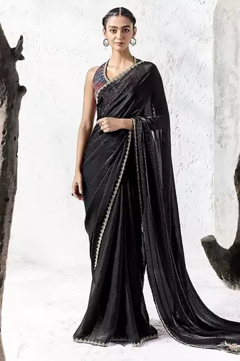 black silk blend designer border festive wear saree 