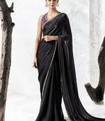 black silk blend designer border festive wear saree 