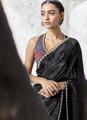 black silk blend designer border festive wear saree  2