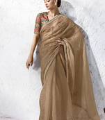 chiku silk blend designer border festive wear saree 