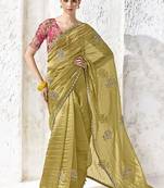 olive silk blend designer border with sequience work festive wear saree 