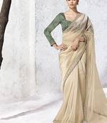 beige silk blend designer border festive wear saree 