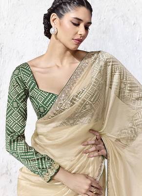 beige silk blend designer border festive wear saree  2